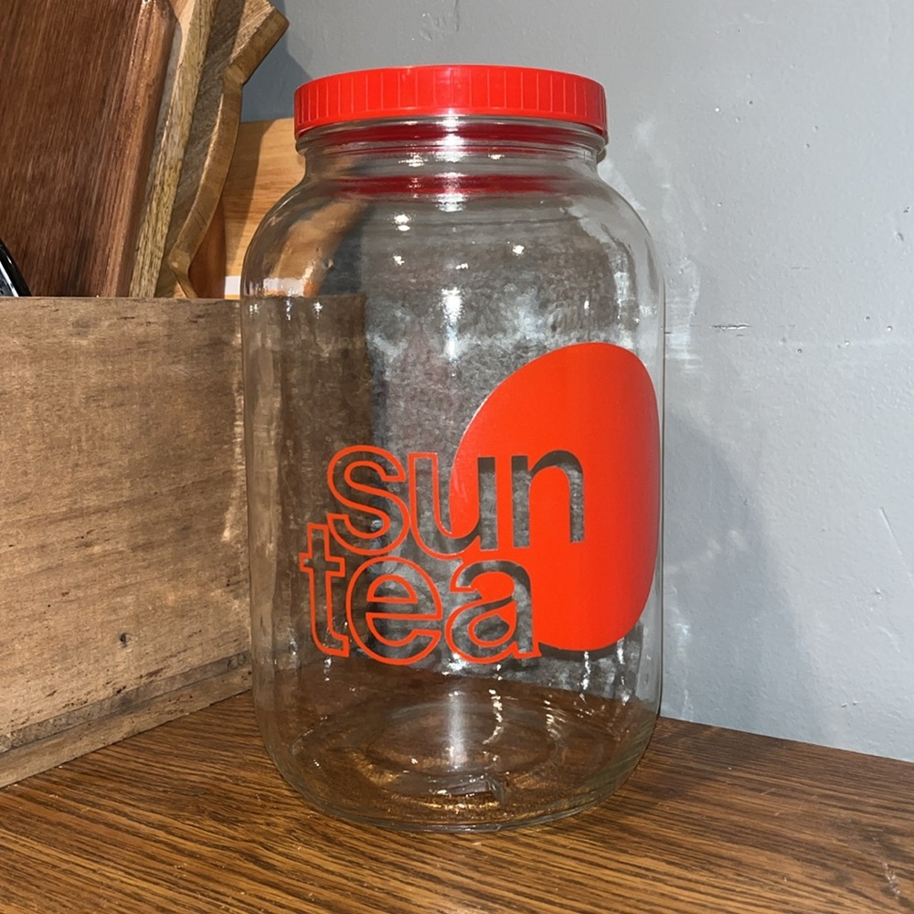 Vintage Lipton Sun Tea Glass Jar Canister Container Pitcher 1 Gallon Red